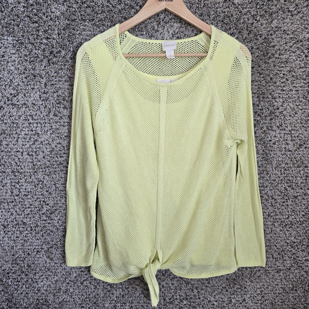Chicos Top Womens 2 US Large Yellow Open Knit Tank Included Casual Ladies